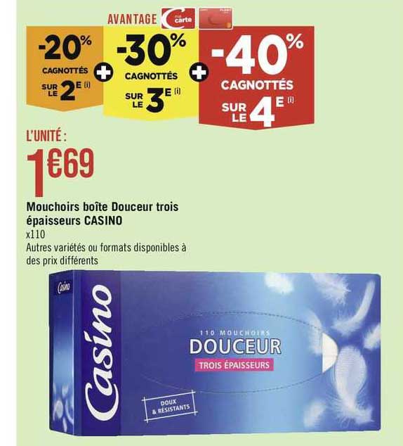 mouchoirs boîte douceur trois épaisseurs casino