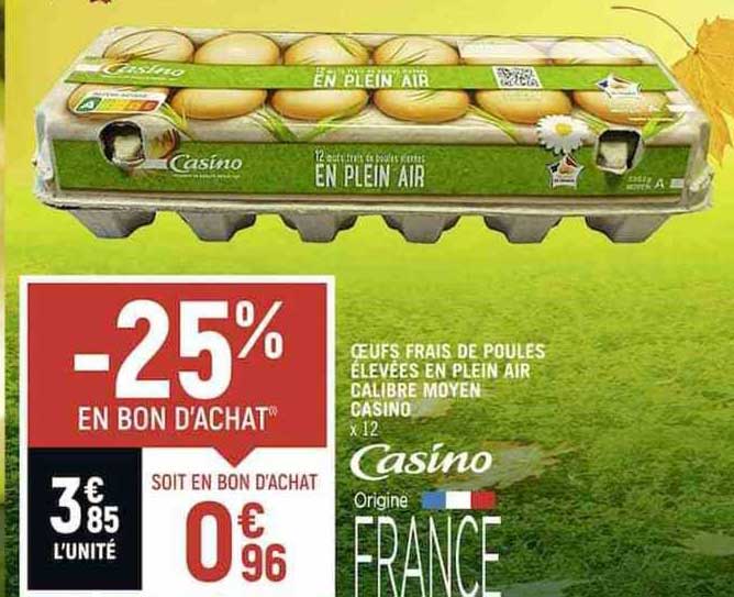 œufs frais de poules élevées en plein air calibre moyen casino