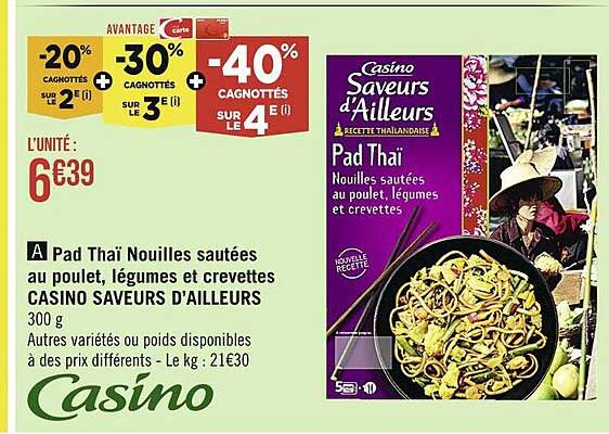 pad thaï nouilles sautées au poulet, légumes et crevettes casino saveurs d'ailleurs
