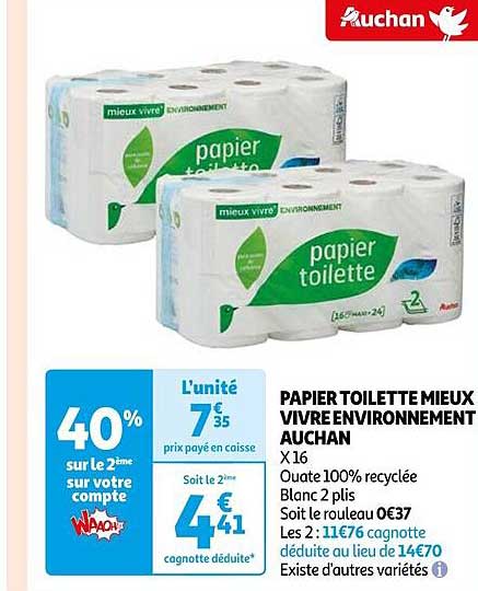 Papier Toilette Mieux Vivre Environnement Auchan