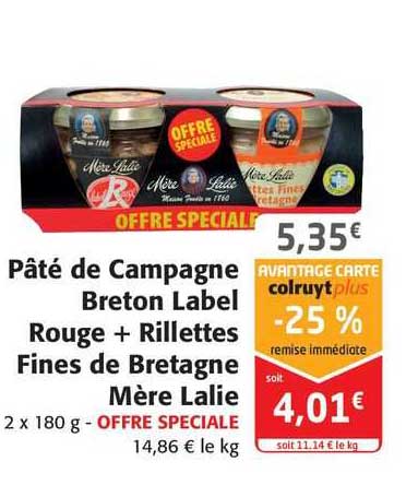 pâté de campagne breton label rouge + rillettes fines de bretagne mère lalie