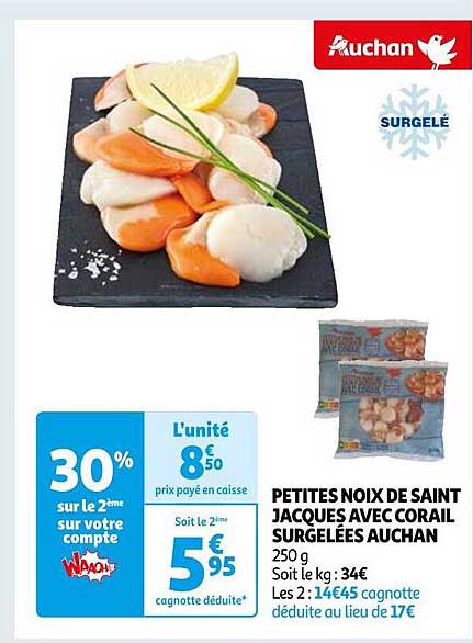 petites noix de saint jacques avec corail surgelées auchan
