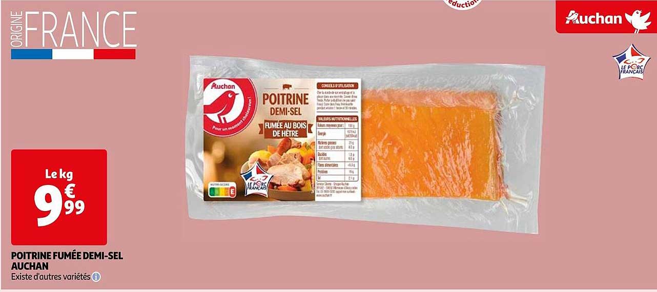 poitrine fumée demi-sel auchan