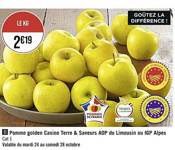 pomme golden casino terre & saveurs aop du limousin ou igp alpes