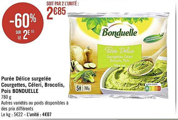 Purée Délice Surgelée Courgettes, Céleri, Brocolis, Pois Bonduelle