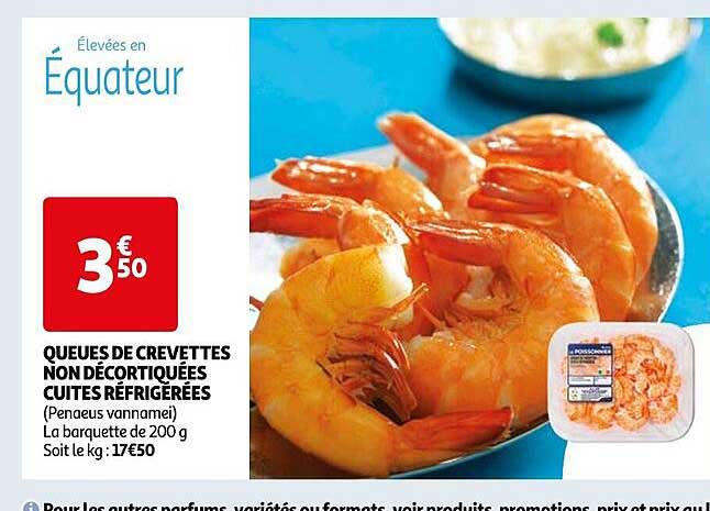 queues de crevettes non décortiquées cuites réfrigérées