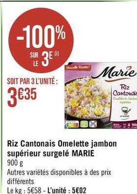 riz cantonais omelette jambon supérieur surgelé marie