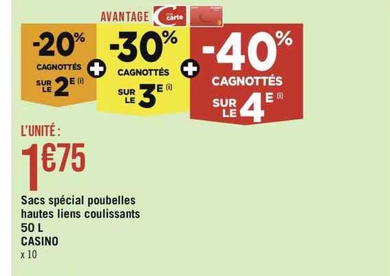 sacs spécial poubelles hautes liens coulissants 50 l casino