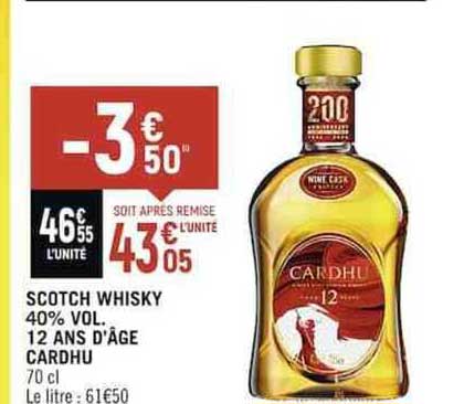 scotch whisky 40% vol. 12 ans d'âge cardhu