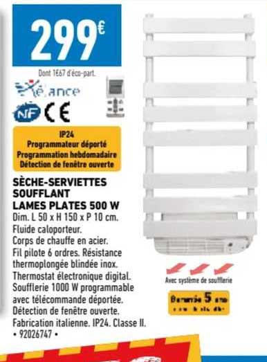 sèche-serviettes soufflant lames plates 500 w