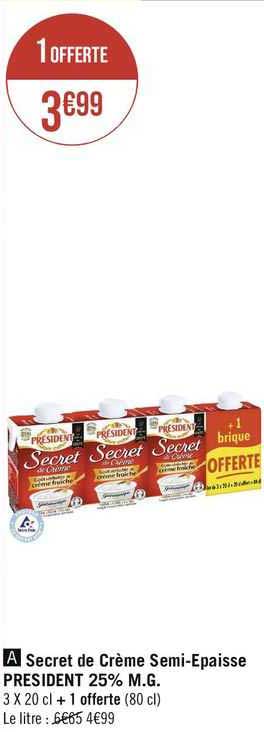 secret de crème semi-épaisse président 25% m.g.