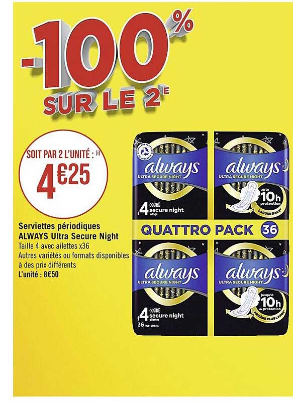 serviettes périodiques always ultra secure night