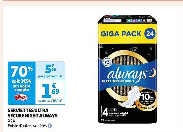 serviettes ultra secure night always