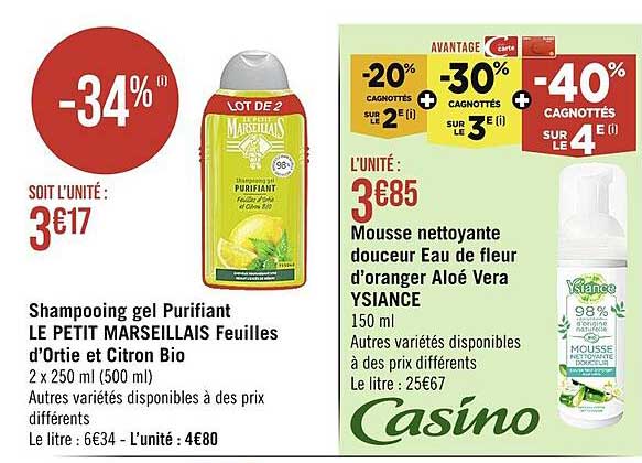 shampooing gel purifiant le petit marseillais feuilles d'ortie et citron bio, mousse nettoyante douceur eau de fleur d'oranger aloé vera ysiance