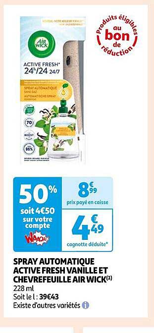Spray Automatique Active Fresh Vanille Et Chevrefeuille Air Wick
