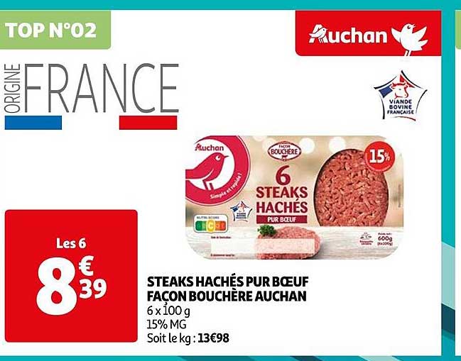 steaks hachés pur bœuf façon bouchère auchan