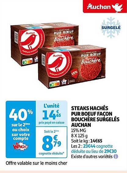 steaks hachés pur bœuf façon bouchère surgelés auchan