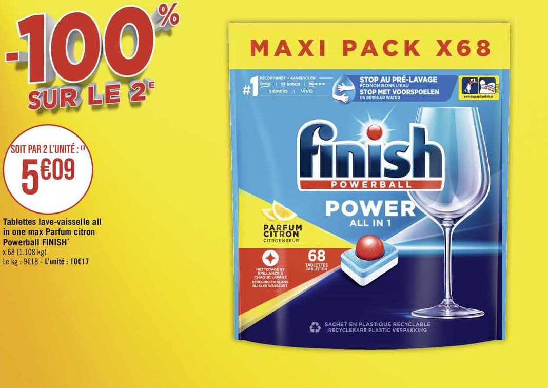 tablettes lave-vaisselle all in one max parfum citron powerball finish