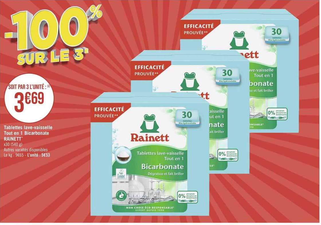 tablettes lave-vaisselle tout en 1 bicarbonate rainett