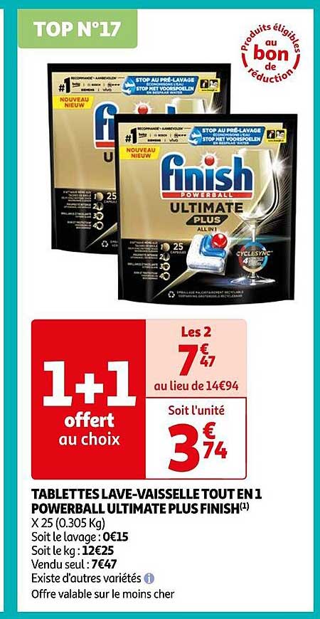 tablettes lave-vaisselle tout en 1 powerball ultimate plus finish