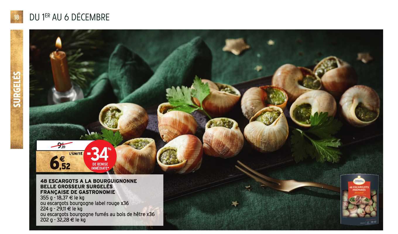 48 escargots à la bourguignonne belle grosseur surgelés française de gastronomie