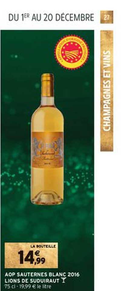 aop sauternes blanc 2016 lions de suduiraut