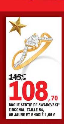 bague sertie de swarovski zirconia, taille 54, or jaune et rhodié 1,55g