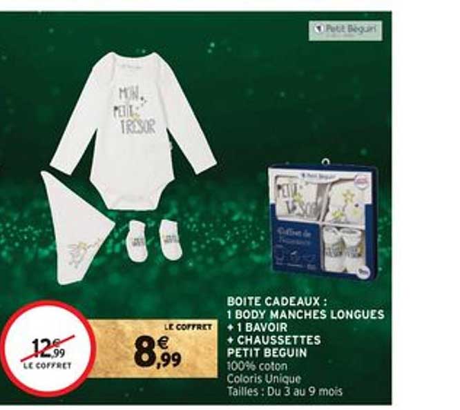 boîte cadeaux : 1 body manches longues + 1 bavoir + chaussettes petit beguin