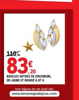 boucles oxydes de zirconium, or jaune et rhodié 0,97 g