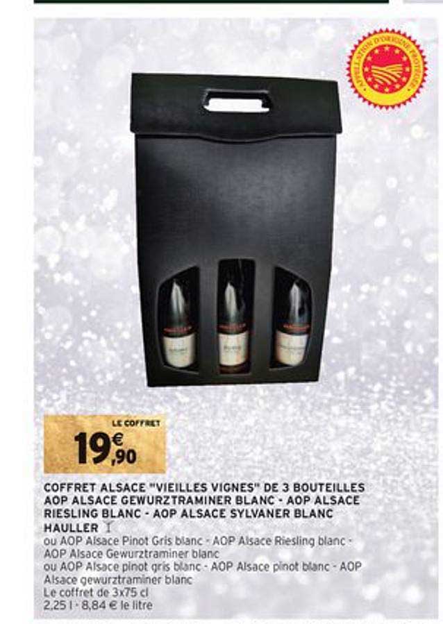 coffret alsace "vieilles vignes" de 3 bouteilles aop alsace gewurztraminer blanc - aop alsace riesling blanc - aop alsace sylvaner blanc hauller