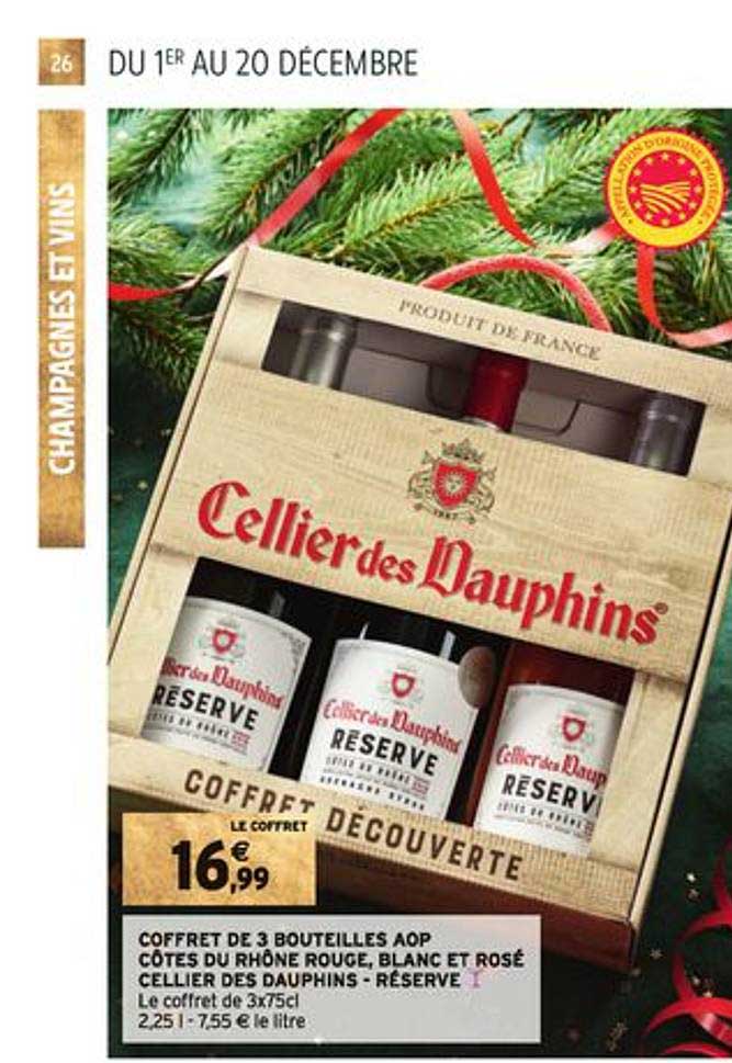 Coffret De 3 Bouteilles Aop Côtes Du Rhône Rouge, Blanc Et Rosé Cellier Des Dauphins - Réserve