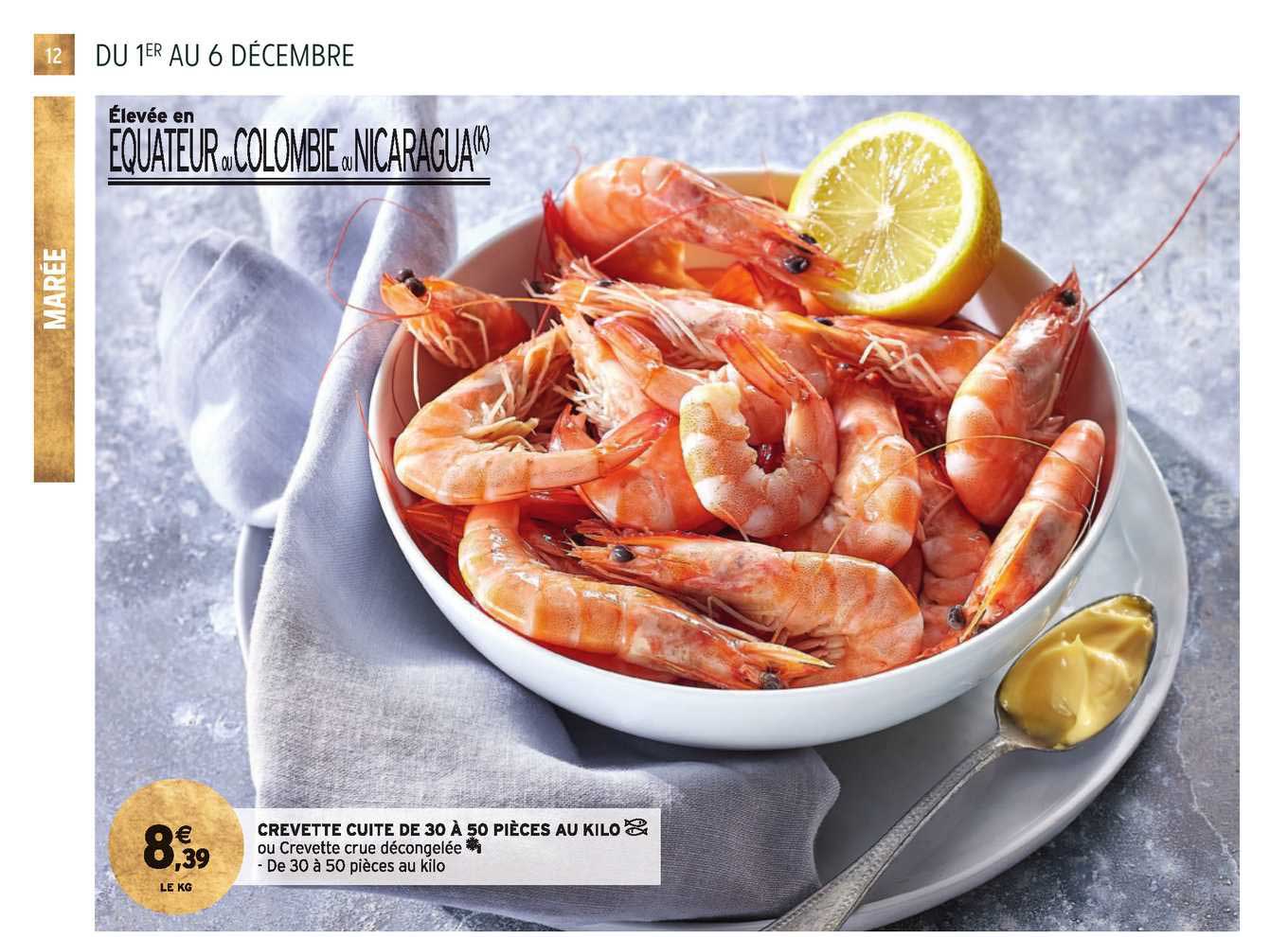 crevette cuite de 30 à 50 pièces au kilo