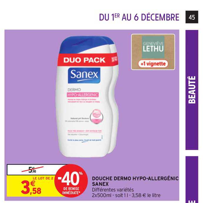 douche dermo hypo-allergénic sanex