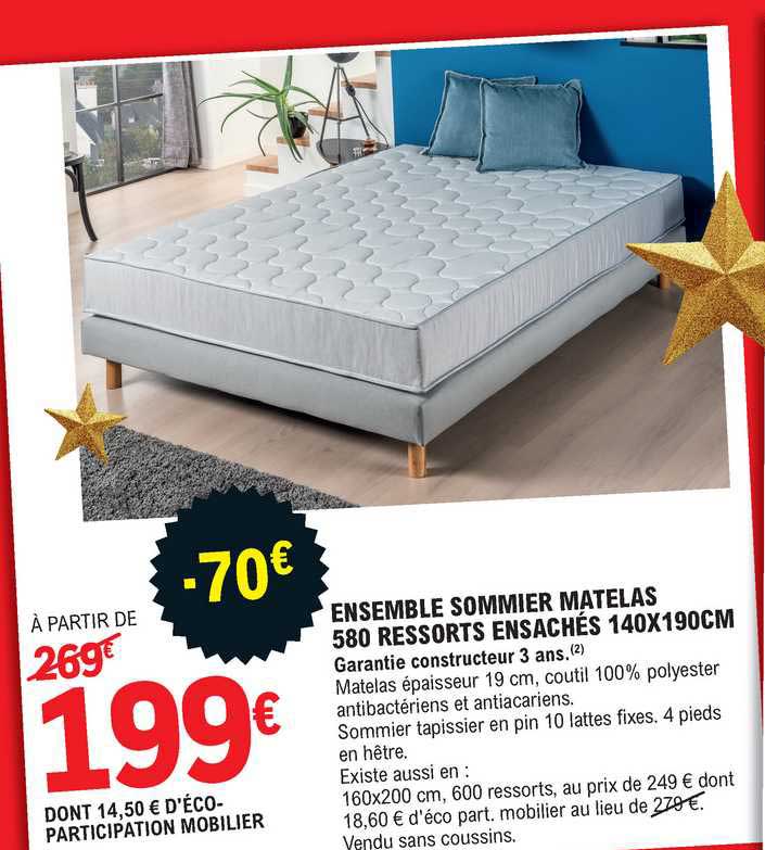 ensemble sommier matelas 580 ressorts ensachés 140x190cm