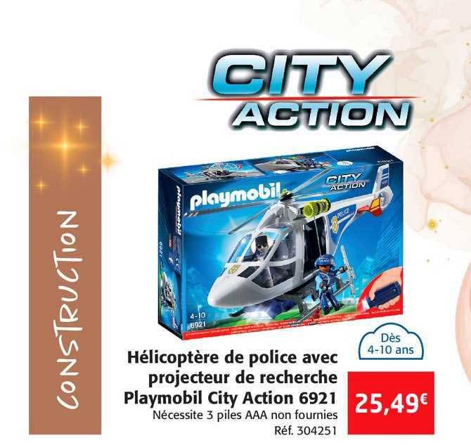 hélicoptère de police avec projecteur de recherche playmobil city action