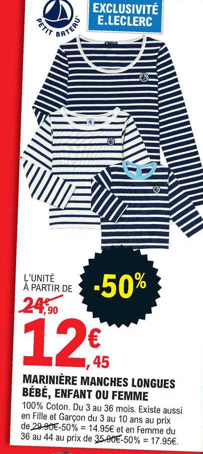 marinière manches longues bébé, enfant ou femme