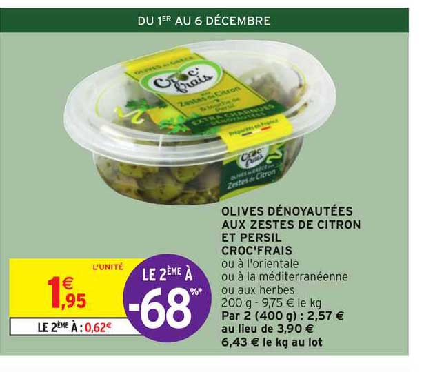olives dénoyautées aux zestes de citron et persil croc'frais