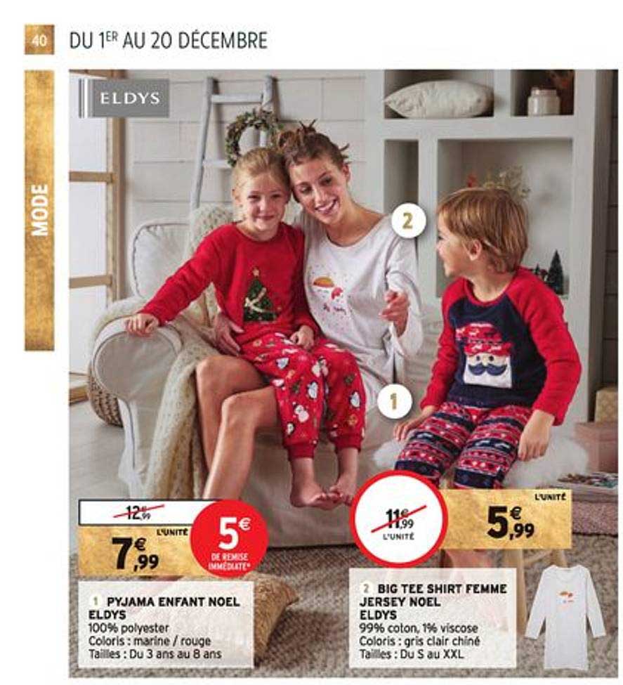 pyjama enfant noël eldy, big tee shirt femme jersey noël eldys