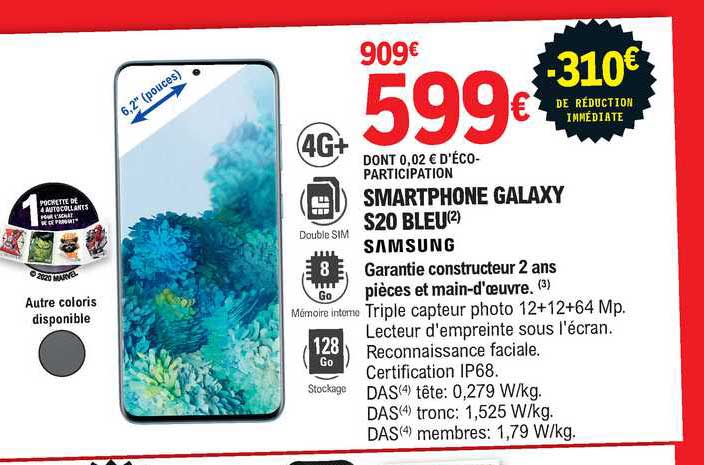 smarthphone galaxy s20 bleu samsung