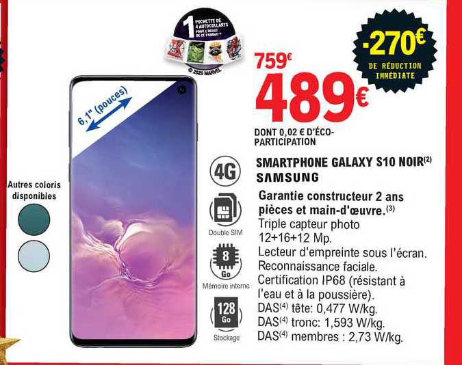 smartphone galaxy s10 noir samsung