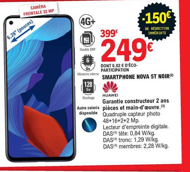 smartphone nova 5t noir huawei