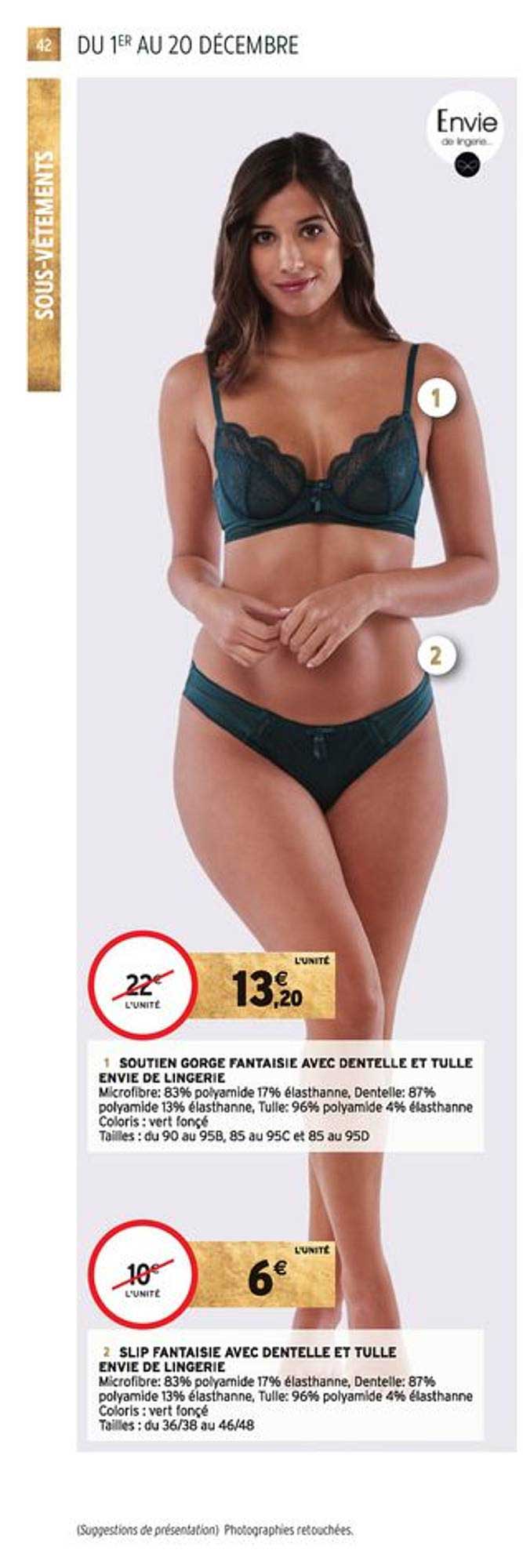 soutien gorge fantaisie avec dentelle et tulle envie de lingerie, slip fantaisie avec dentelle et tulle