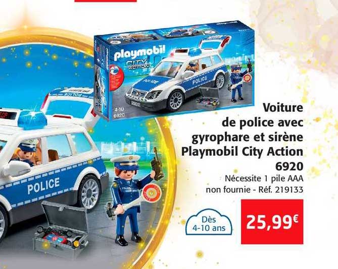 voiture de police avec gyrophare et sirène playmobil city action