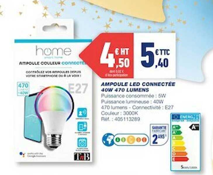 ampoule led connectée 40w 470 lumens