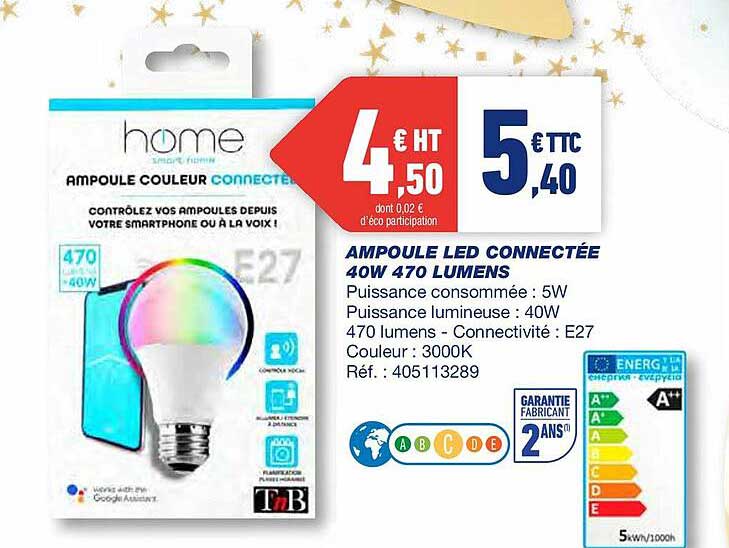 ampoule led connectée 40w 470 lumens