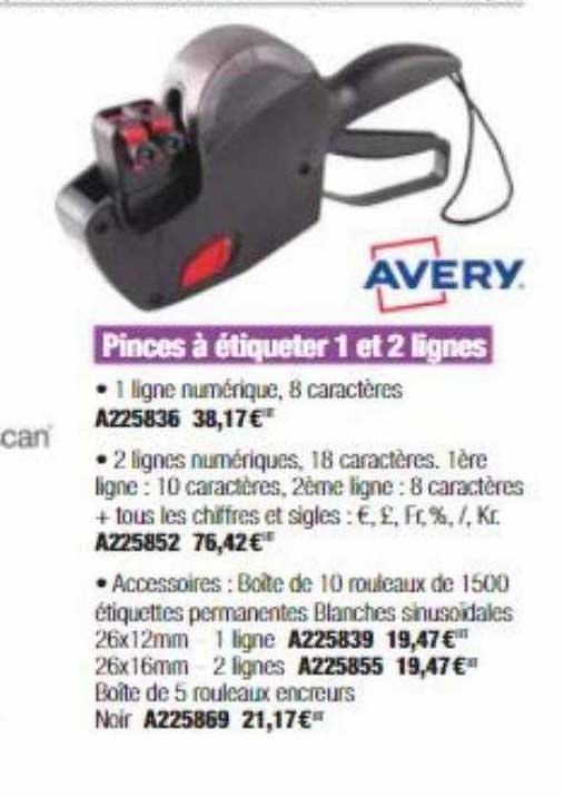 avery pinces à étiqueter 1 et 2 lignes avery