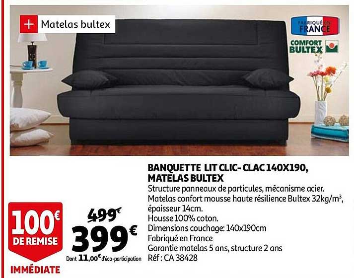 banquette lit clic-clac 140 x 190, matelas bultex