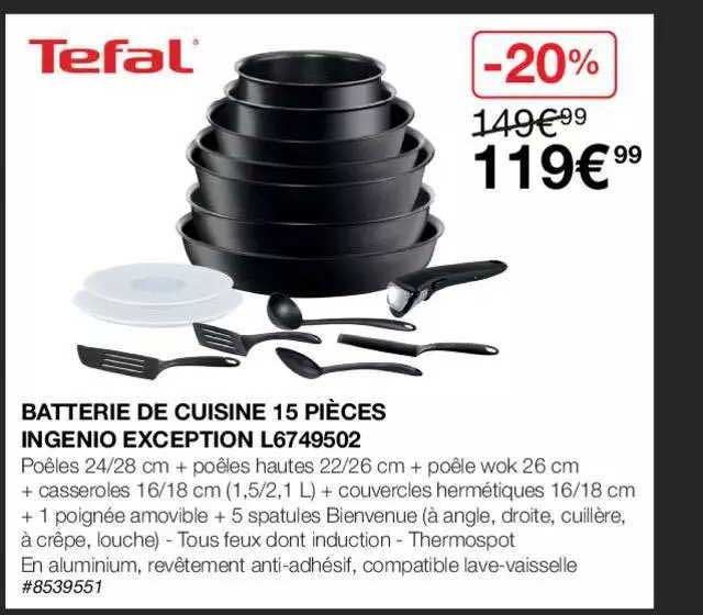 batterie de cuisine 15 pièces ingenio exception l6749502 tefal