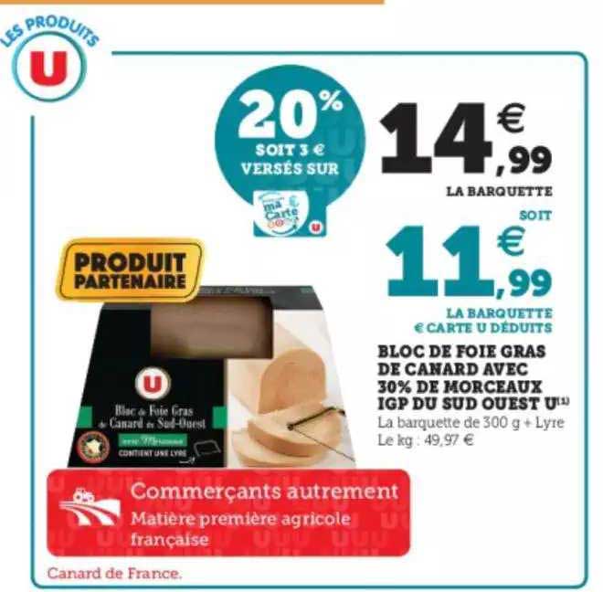 bloc de foie gras de canard avec 30% de morceaux igp du sud ouest U
