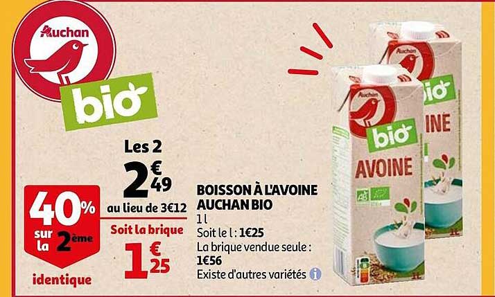 boisson à l'avoine auchan bio